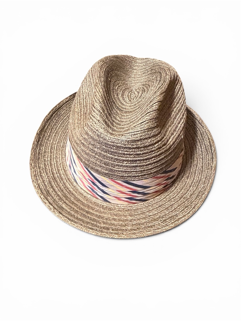 Vintage Men's Natural Straw Fedora with Patterned Band